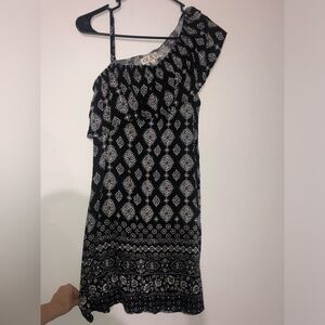 Pink Rose- Black and White One-Shoulder Dress